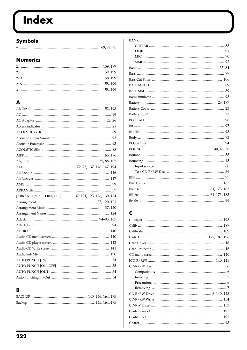 Index, Symbols, Numerics | Boss Audio Systems BR-900CD User Manual | Page 222 / 232