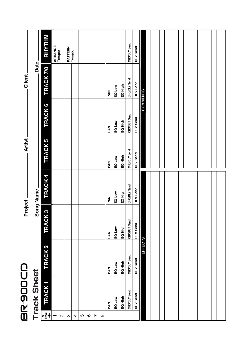 Track sheet, Rhythm, Project song name date artist client | Boss Audio Systems BR-900CD User Manual | Page 230 / 232