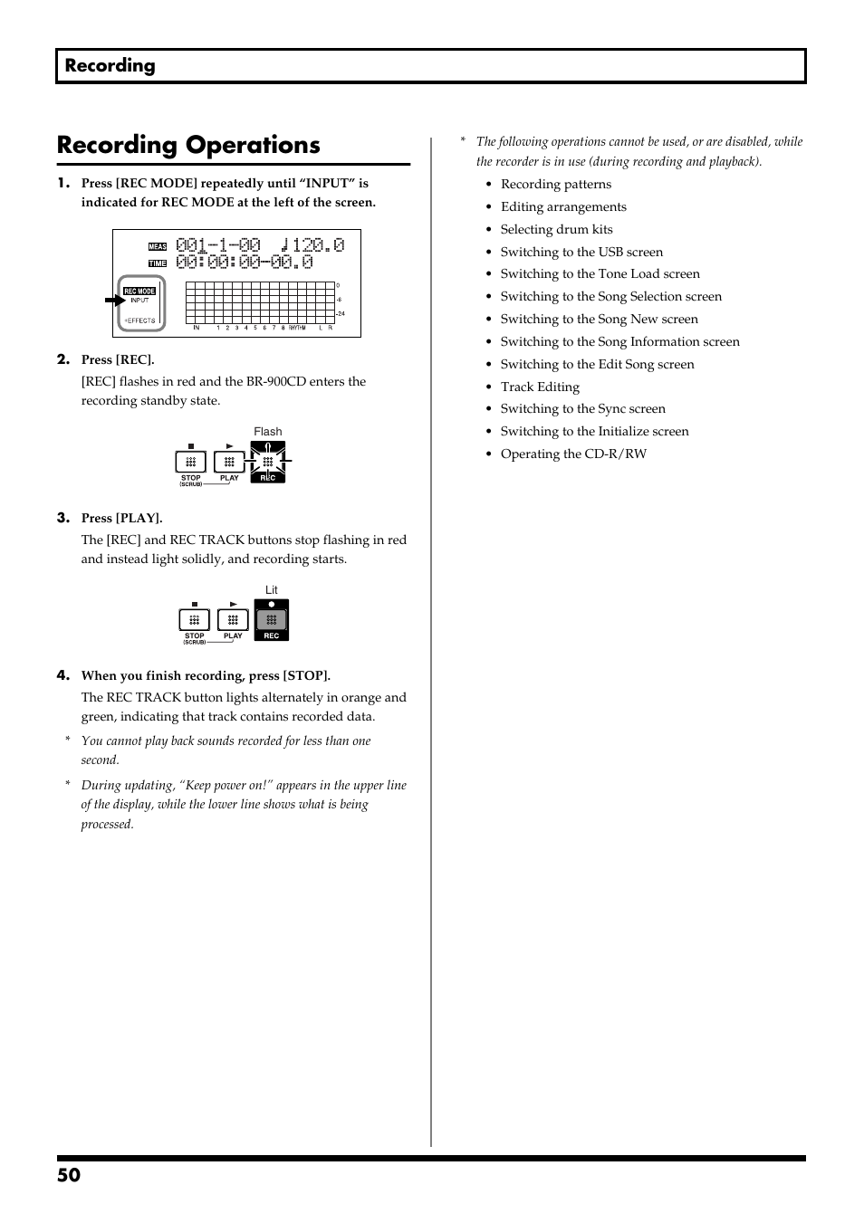 Recording operations, 50 recording | Boss Audio Systems BR-900CD User Manual | Page 50 / 232