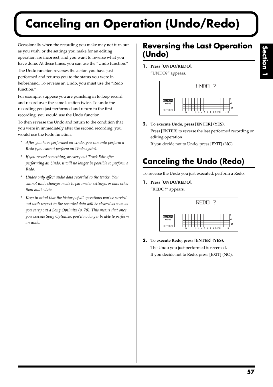 Canceling an operation (undo/redo), Reversing the last operation (undo), Canceling the undo (redo) | Canceling an operation (undo/redo)” (p. 57) | Boss Audio Systems BR-900CD User Manual | Page 57 / 232