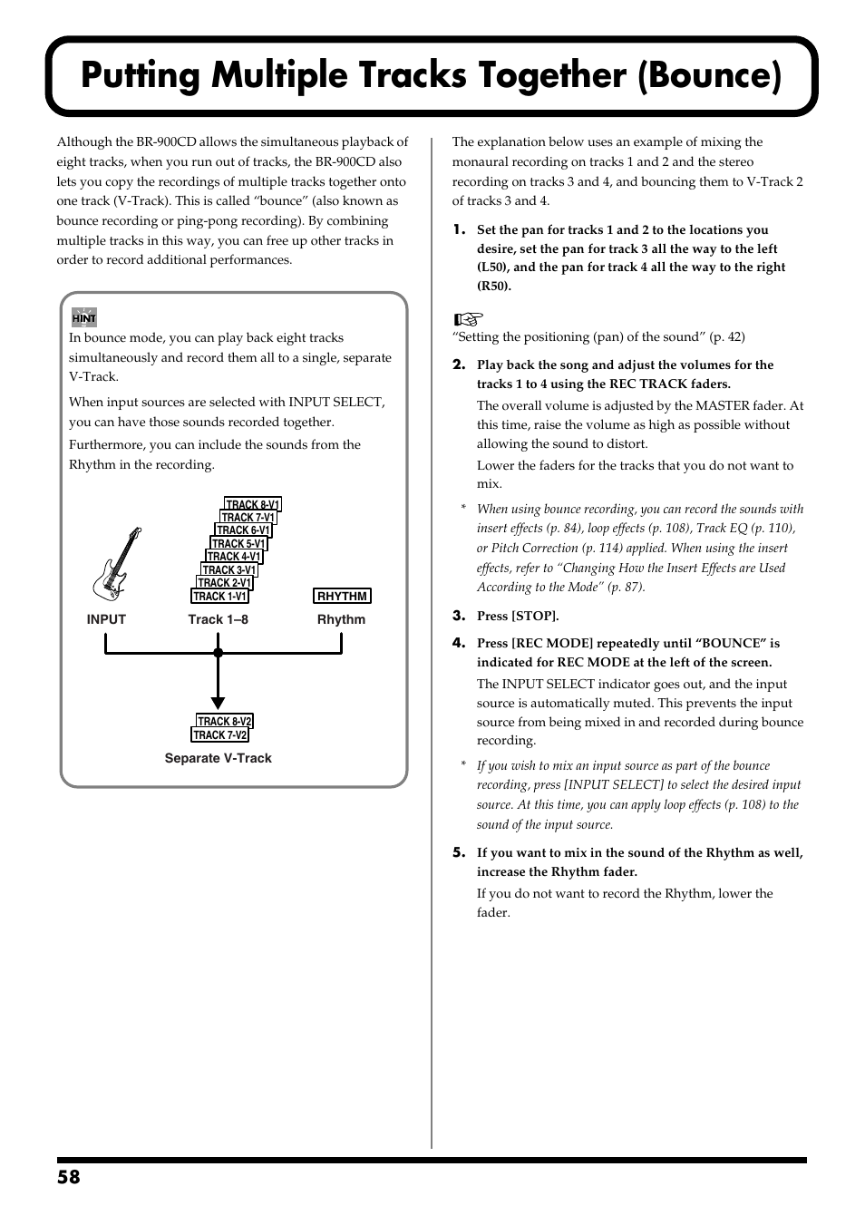 Putting multiple tracks together (bounce) | Boss Audio Systems BR-900CD User Manual | Page 58 / 232