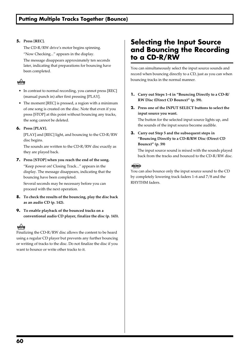 60 putting multiple tracks together (bounce) | Boss Audio Systems BR-900CD User Manual | Page 60 / 232