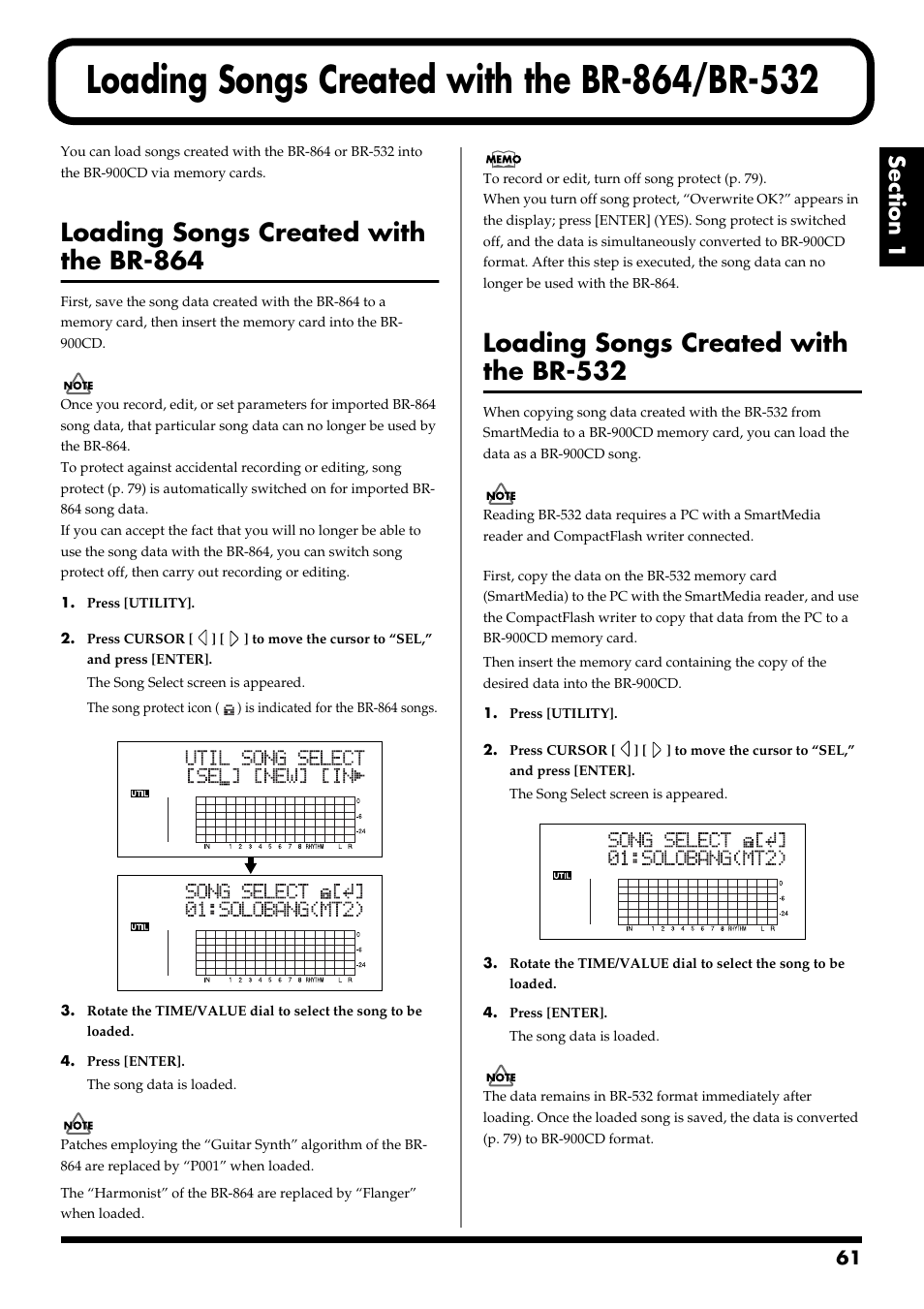 Loading songs created with the br-864/br-532, Loading songs created with the br-864, Loading songs created with the br-532 | Boss Audio Systems BR-900CD User Manual | Page 61 / 232