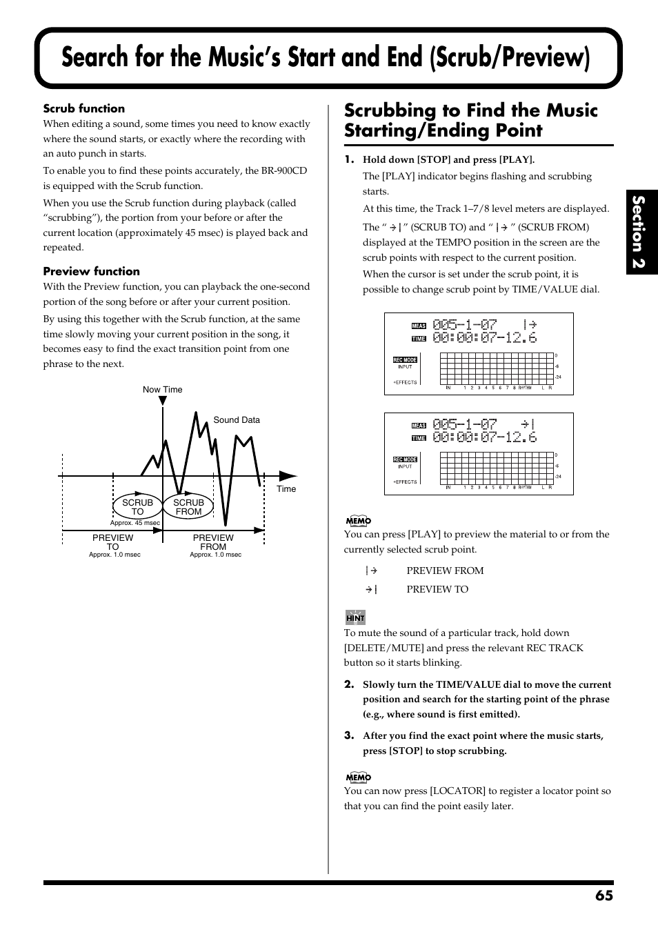 Scrubbing to find the music starting/ending point | Boss Audio Systems BR-900CD User Manual | Page 65 / 232