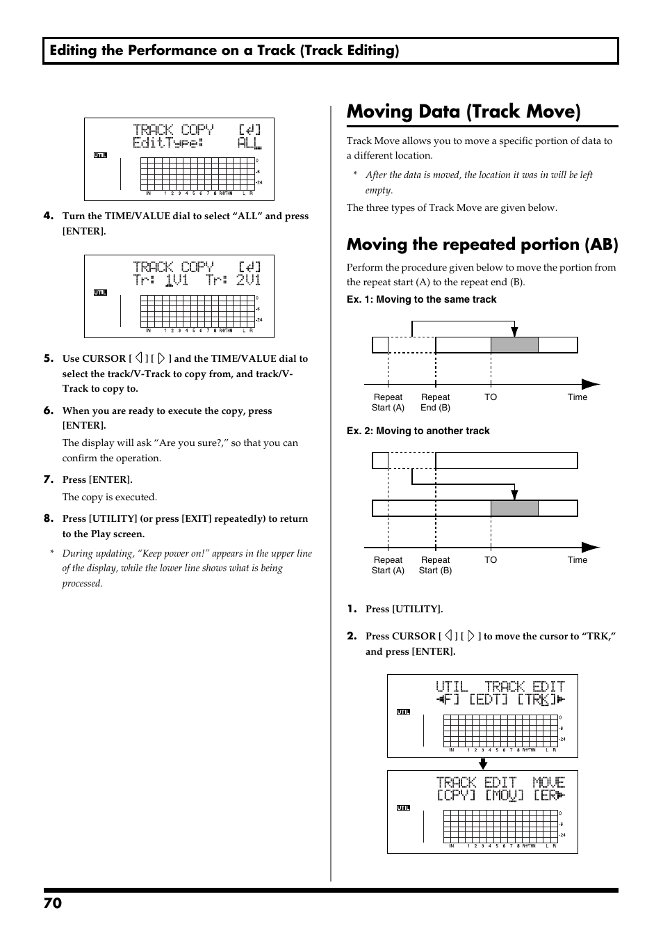 Moving data (track move), Moving the repeated portion (ab) | Boss Audio Systems BR-900CD User Manual | Page 70 / 232