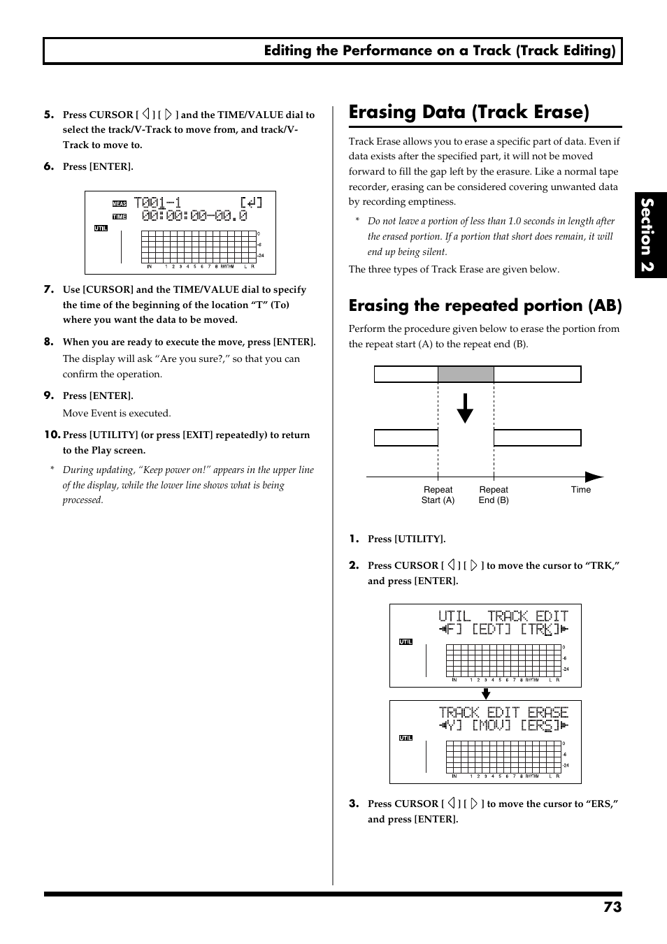 Erasing data (track erase), Erasing the repeated portion (ab) | Boss Audio Systems BR-900CD User Manual | Page 73 / 232