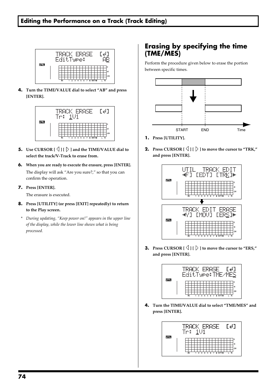 Erasing by specifying the time (tme/mes) | Boss Audio Systems BR-900CD User Manual | Page 74 / 232