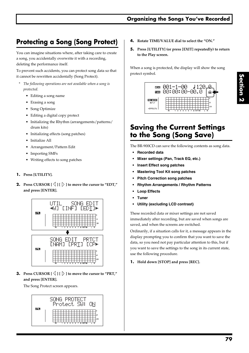 Protecting a song (song protect), Protecting a song (song protect)” (p. 79), 79 organizing the songs you’ve recorded | Boss Audio Systems BR-900CD User Manual | Page 79 / 232