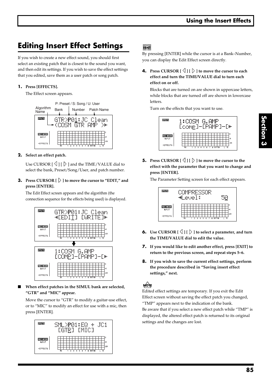 Editing insert effect settings, 85 using the insert effects | Boss Audio Systems BR-900CD User Manual | Page 85 / 232