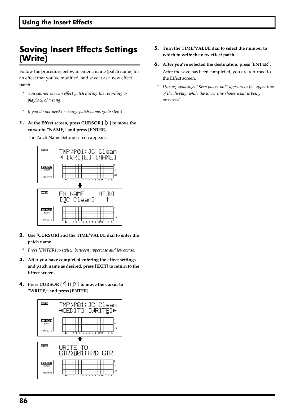 Saving insert effects settings (write), 86 using the insert effects | Boss Audio Systems BR-900CD User Manual | Page 86 / 232