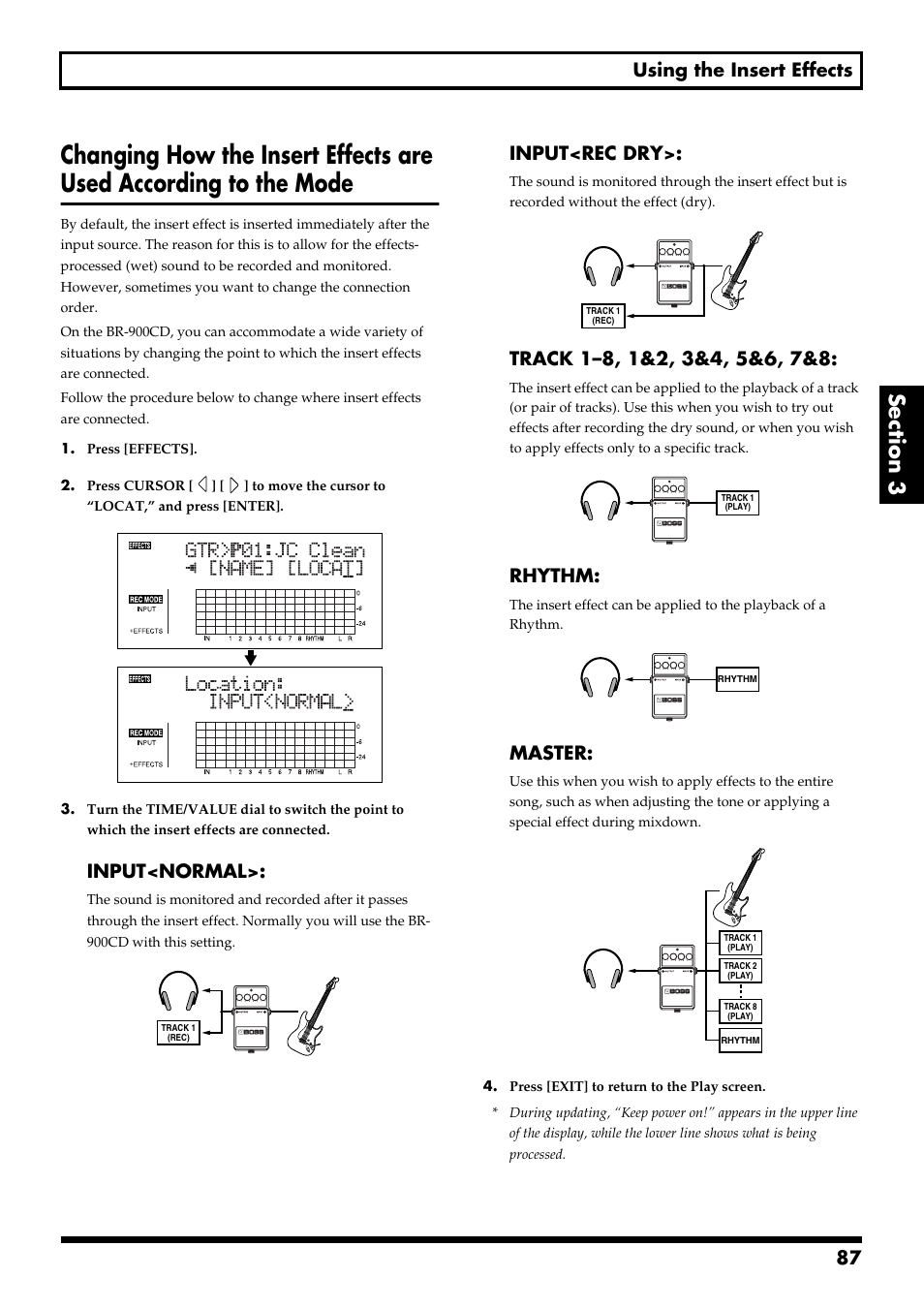 87 using the insert effects, Input<normal, Input<rec dry | Rhythm, Master | Boss Audio Systems BR-900CD User Manual | Page 87 / 232