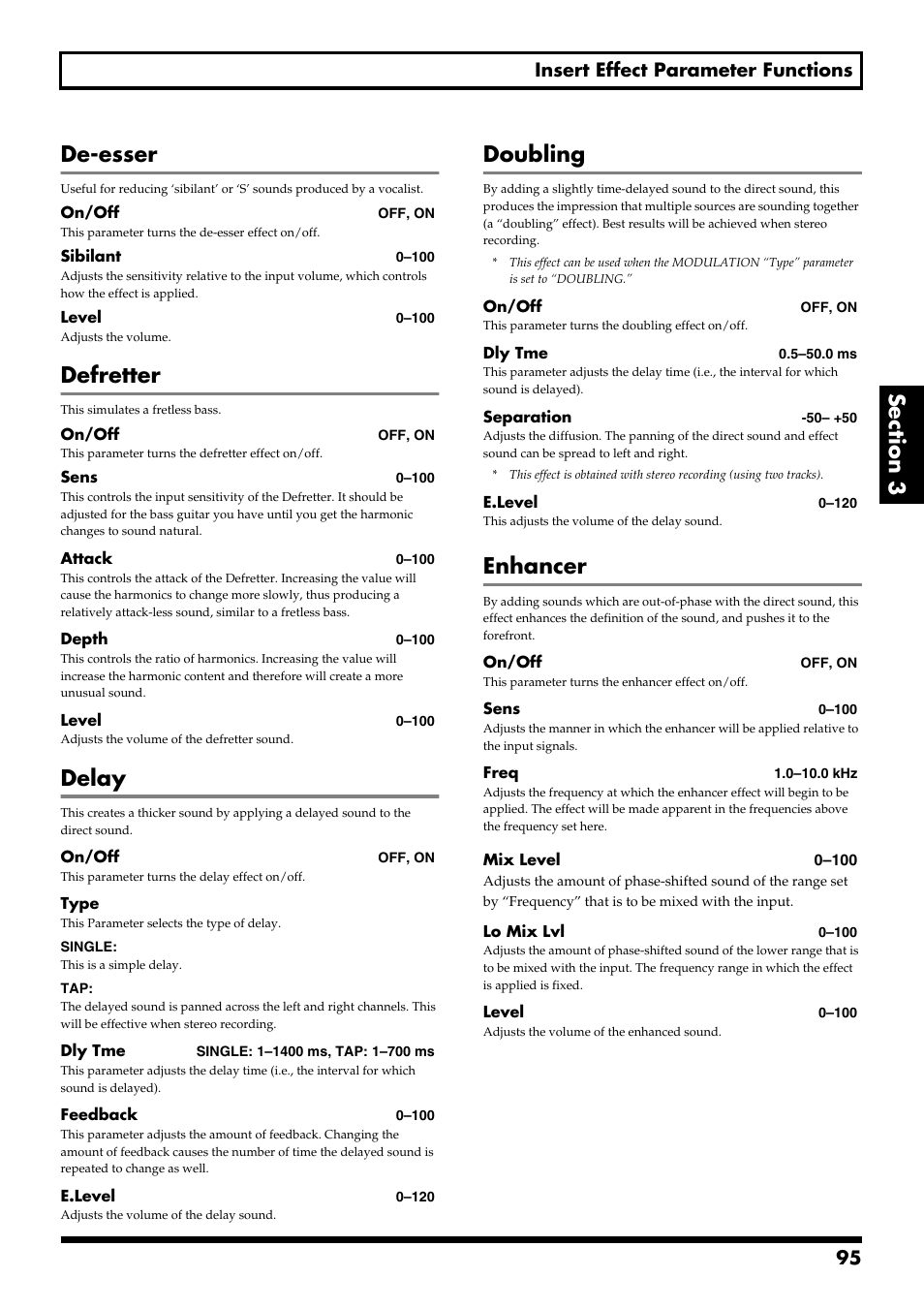 De-esser, Defretter, Delay | Doubling, Enhancer, 95 insert effect parameter functions | Boss Audio Systems BR-900CD User Manual | Page 95 / 232