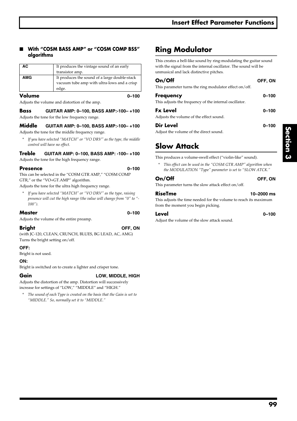 Ring modulator, Slow attack, 99 insert effect parameter functions | Boss Audio Systems BR-900CD User Manual | Page 99 / 232