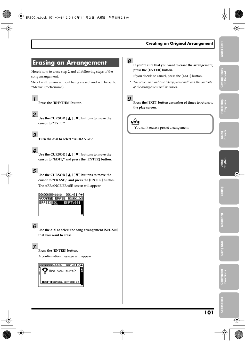 Erasing an arrangement | Boss Audio Systems BR-800 User Manual | Page 101 / 164