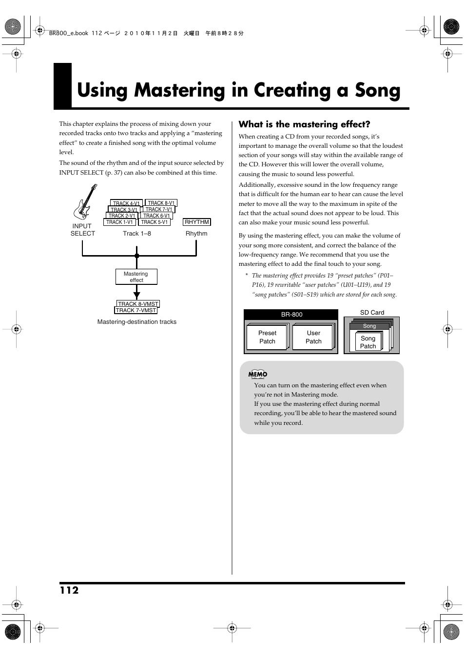 Using mastering in creating a song, What is the mastering effect | Boss Audio Systems BR-800 User Manual | Page 112 / 164