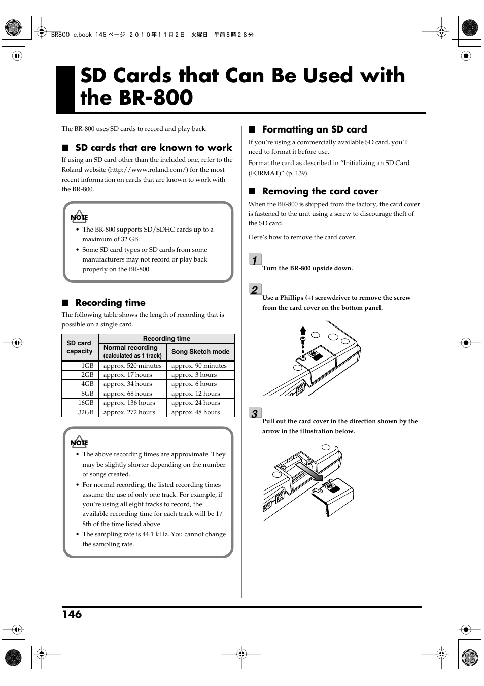 Sd cards that can be used with the br-800 | Boss Audio Systems BR-800 User Manual | Page 146 / 164
