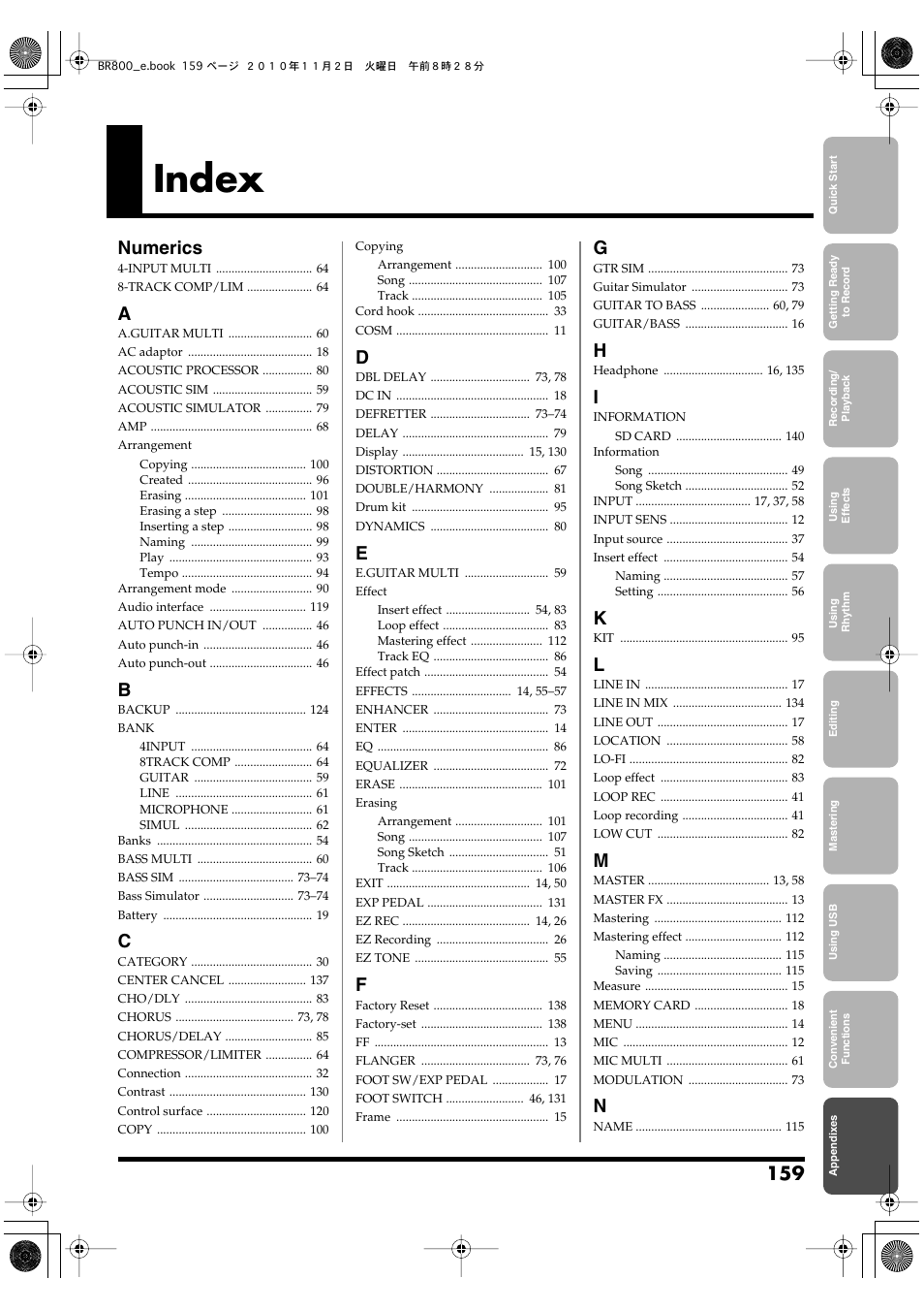 Index, Numerics | Boss Audio Systems BR-800 User Manual | Page 159 / 164
