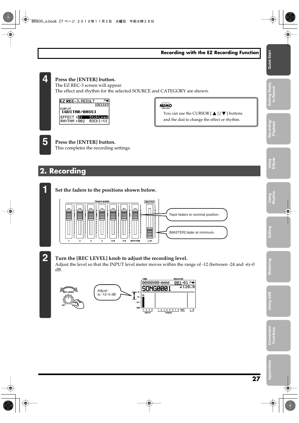 Recording | Boss Audio Systems BR-800 User Manual | Page 27 / 164