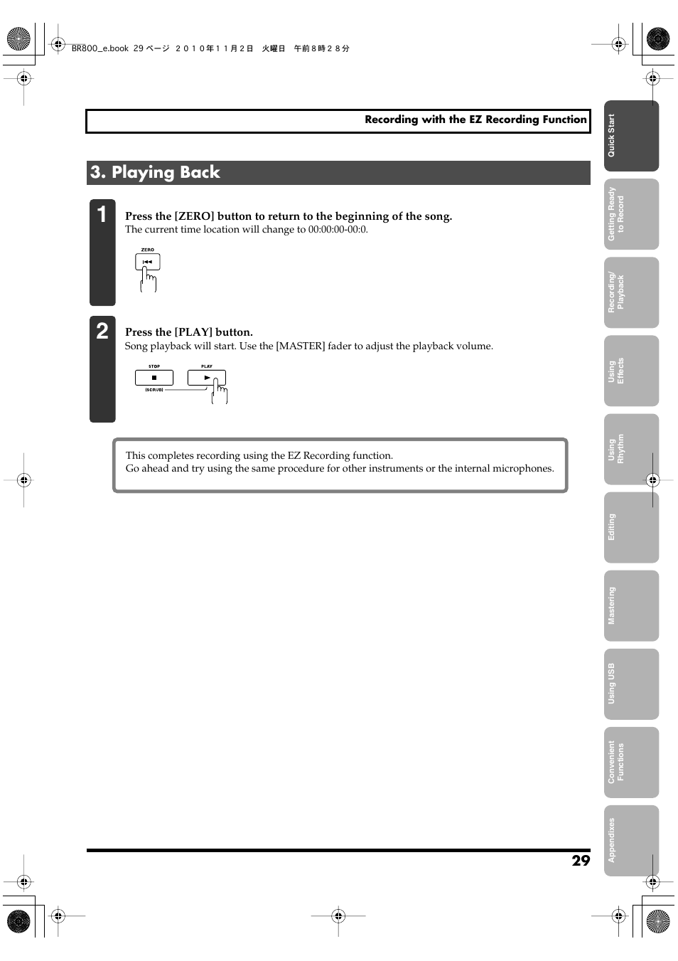 Playing back | Boss Audio Systems BR-800 User Manual | Page 29 / 164