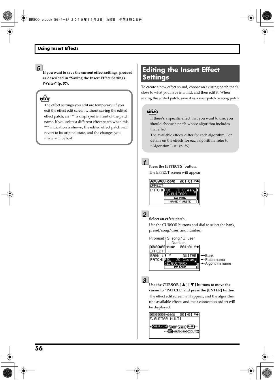 Editing the insert effect settings | Boss Audio Systems BR-800 User Manual | Page 56 / 164