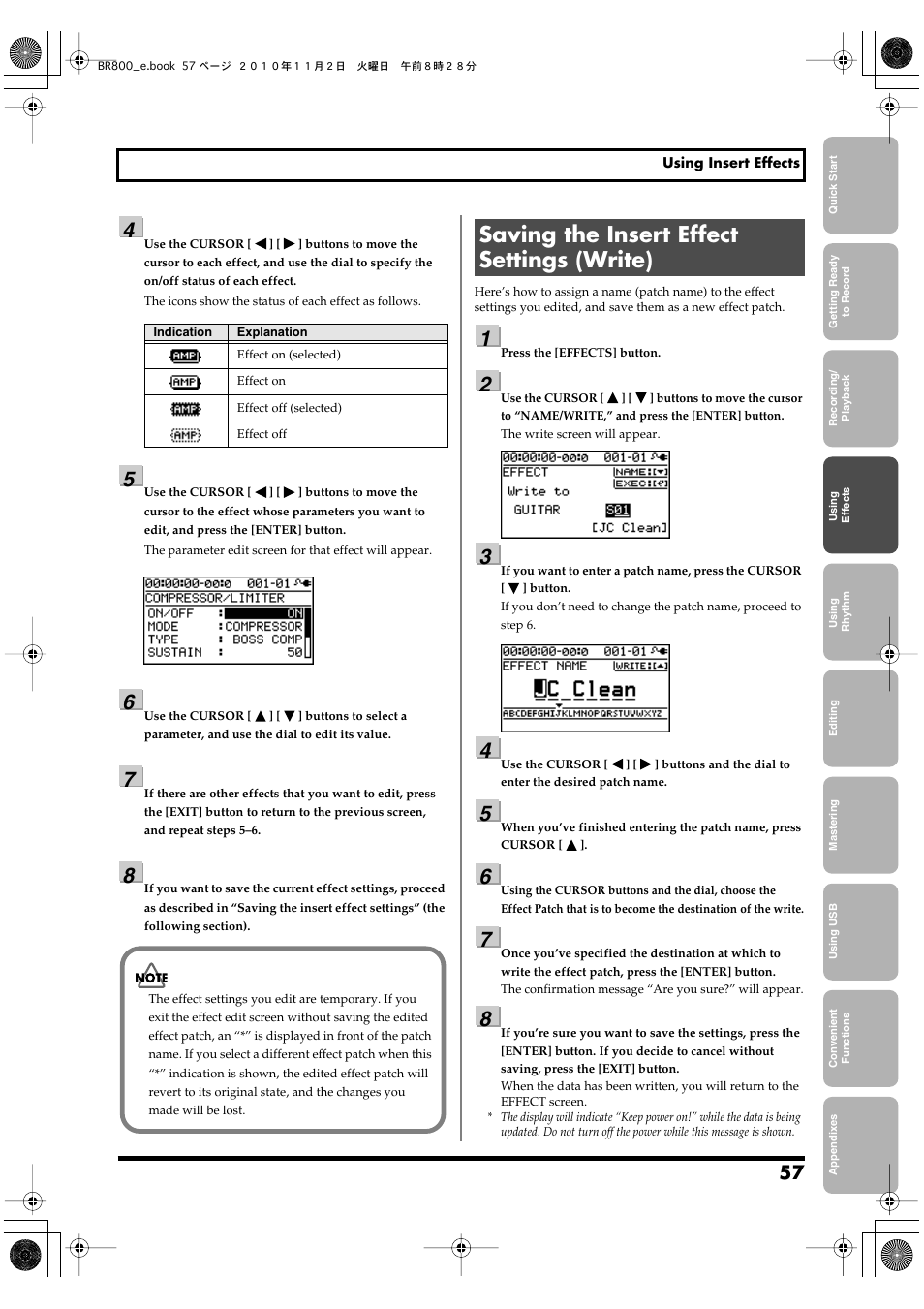 Saving the insert effect settings (write) | Boss Audio Systems BR-800 User Manual | Page 57 / 164