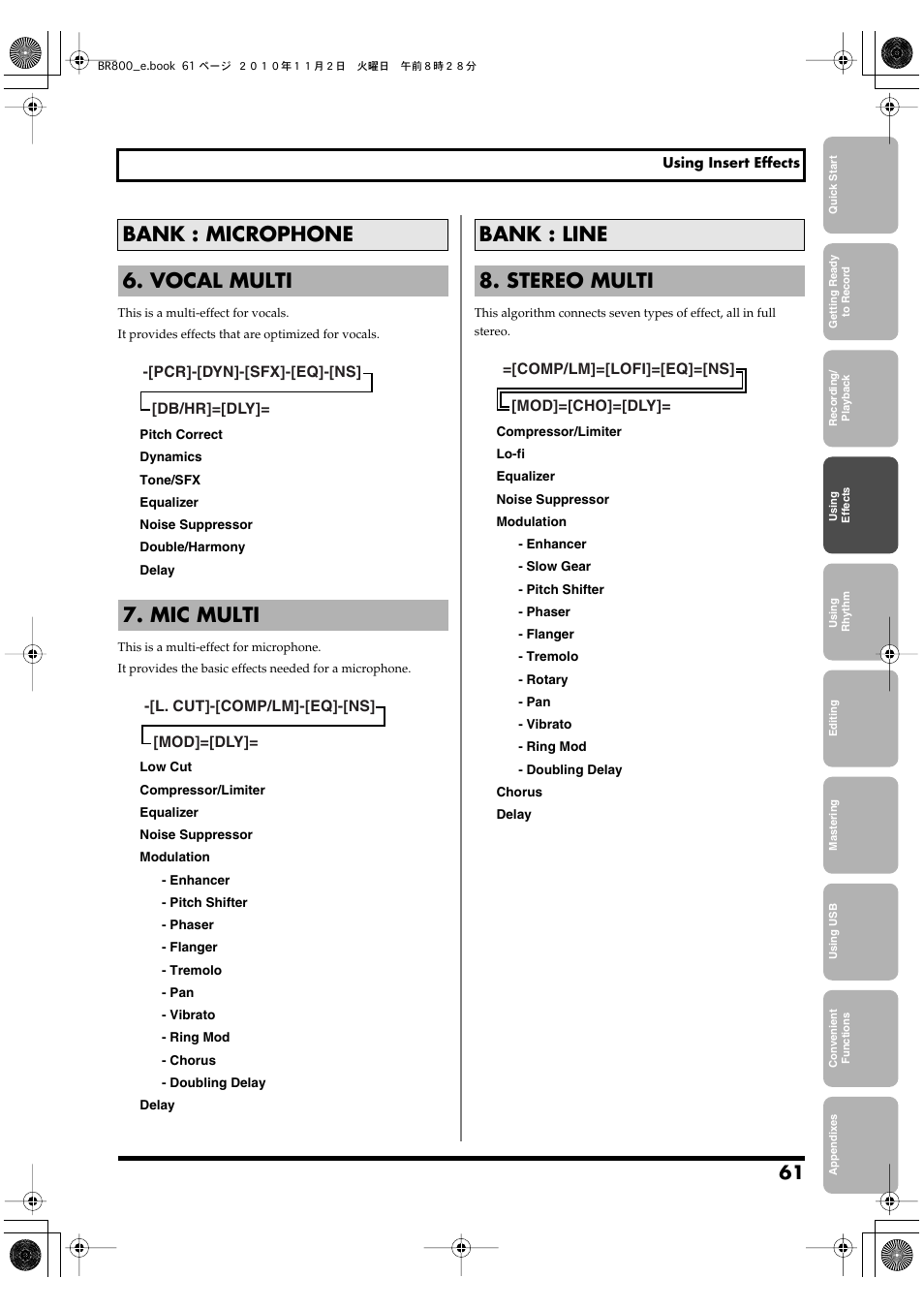 Bank : microphone 6. vocal multi 7. mic multi, Bank : line 8. stereo multi | Boss Audio Systems BR-800 User Manual | Page 61 / 164