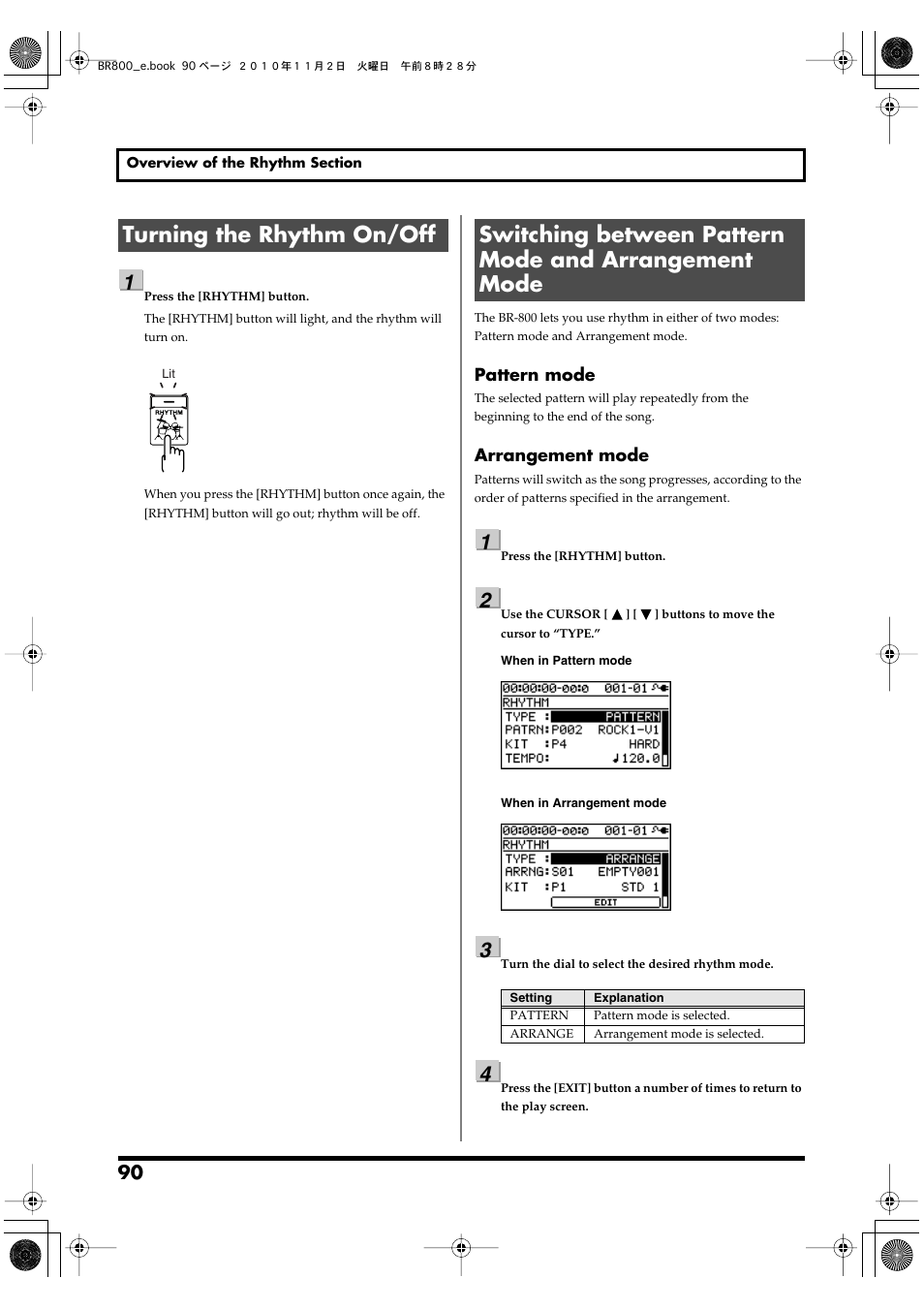 Turning the rhythm on/off | Boss Audio Systems BR-800 User Manual | Page 90 / 164