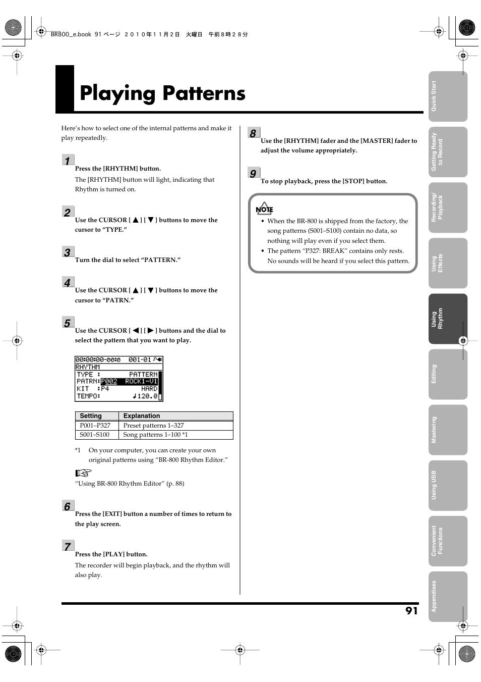 Playing patterns, Playing patterns” (p. 91) | Boss Audio Systems BR-800 User Manual | Page 91 / 164