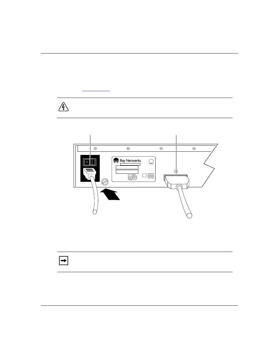 Connecting the power cable, Connecting the power cable -27, Figure 1-18. connecting the power cable -27 | Bay Technical Associates BayStack ARN Routers none User Manual | Page 57 / 156