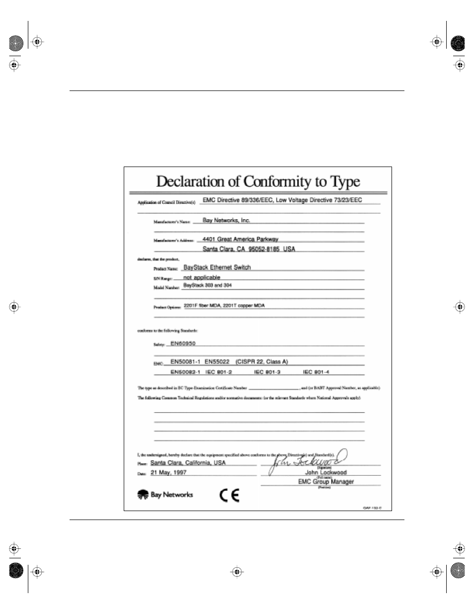 Declaration of conformity | Bay Technical Associates BayStack 304 User Manual | Page 89 / 101