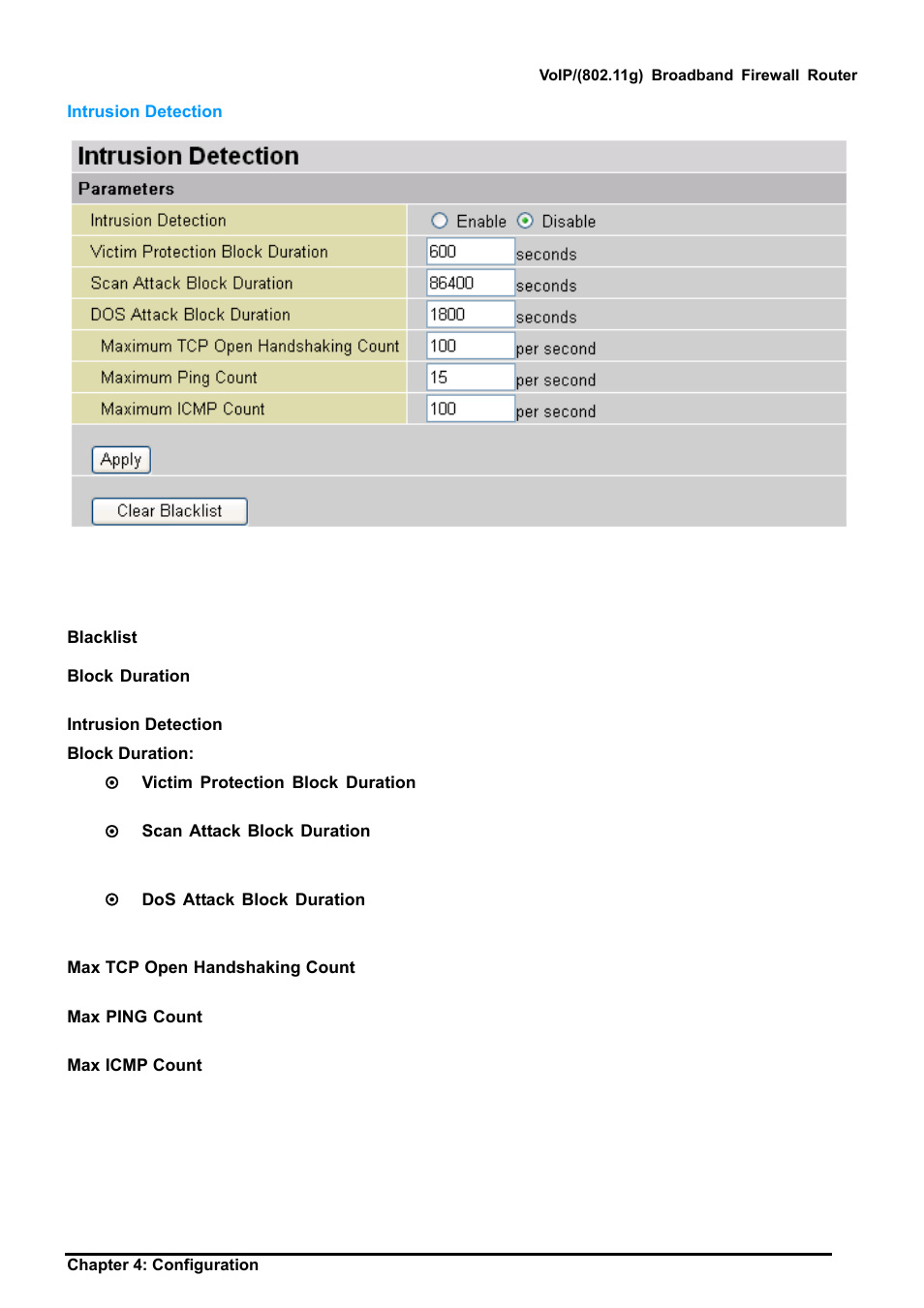 Intrusion detection | Billion Electric Company BIPAC 6404VGP User Manual | Page 55 / 103