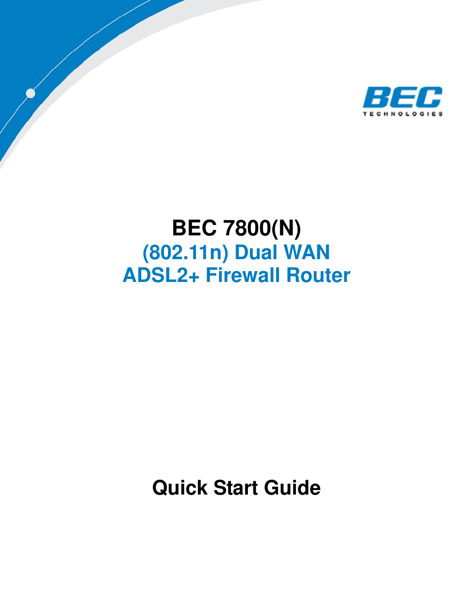 Billion Electric Company BEC 7800(N) User Manual | 10 pages