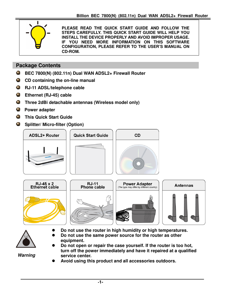 Billion Electric Company BEC 7800(N) User Manual | Page 3 / 10