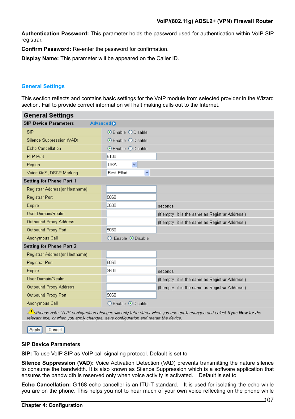 General settings | Billion Electric Company 7404V User Manual | Page 108 / 151