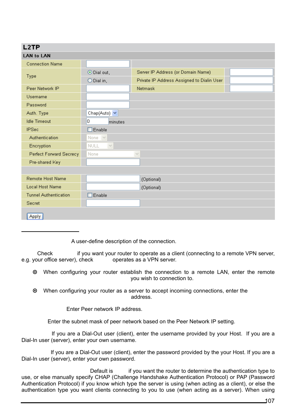 L2tp connection - lan to lan | Billion Electric Company BiPAC 7402G User Manual | Page 108 / 142
