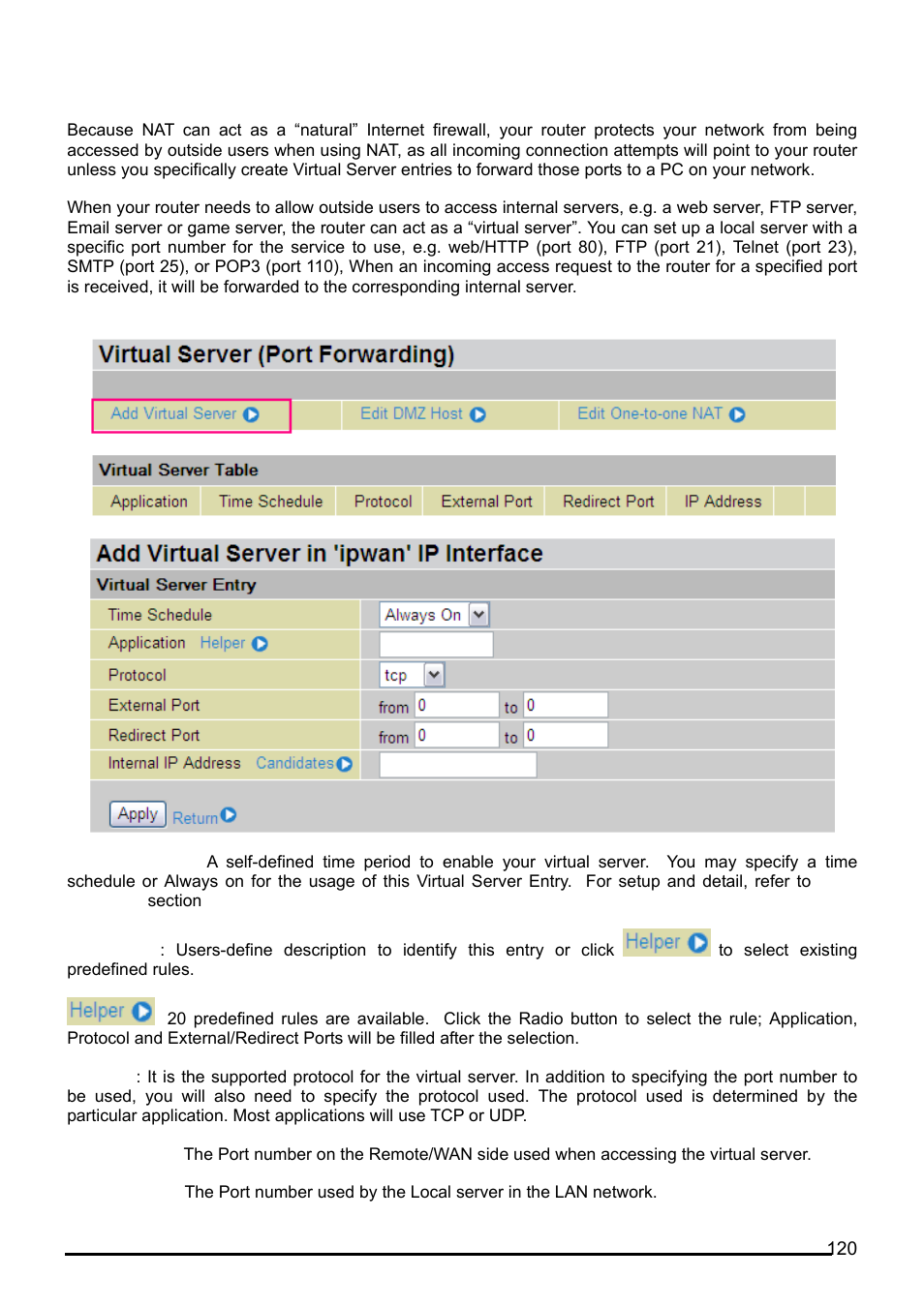 Add virtual server | Billion Electric Company BiPAC 7402G User Manual | Page 121 / 142