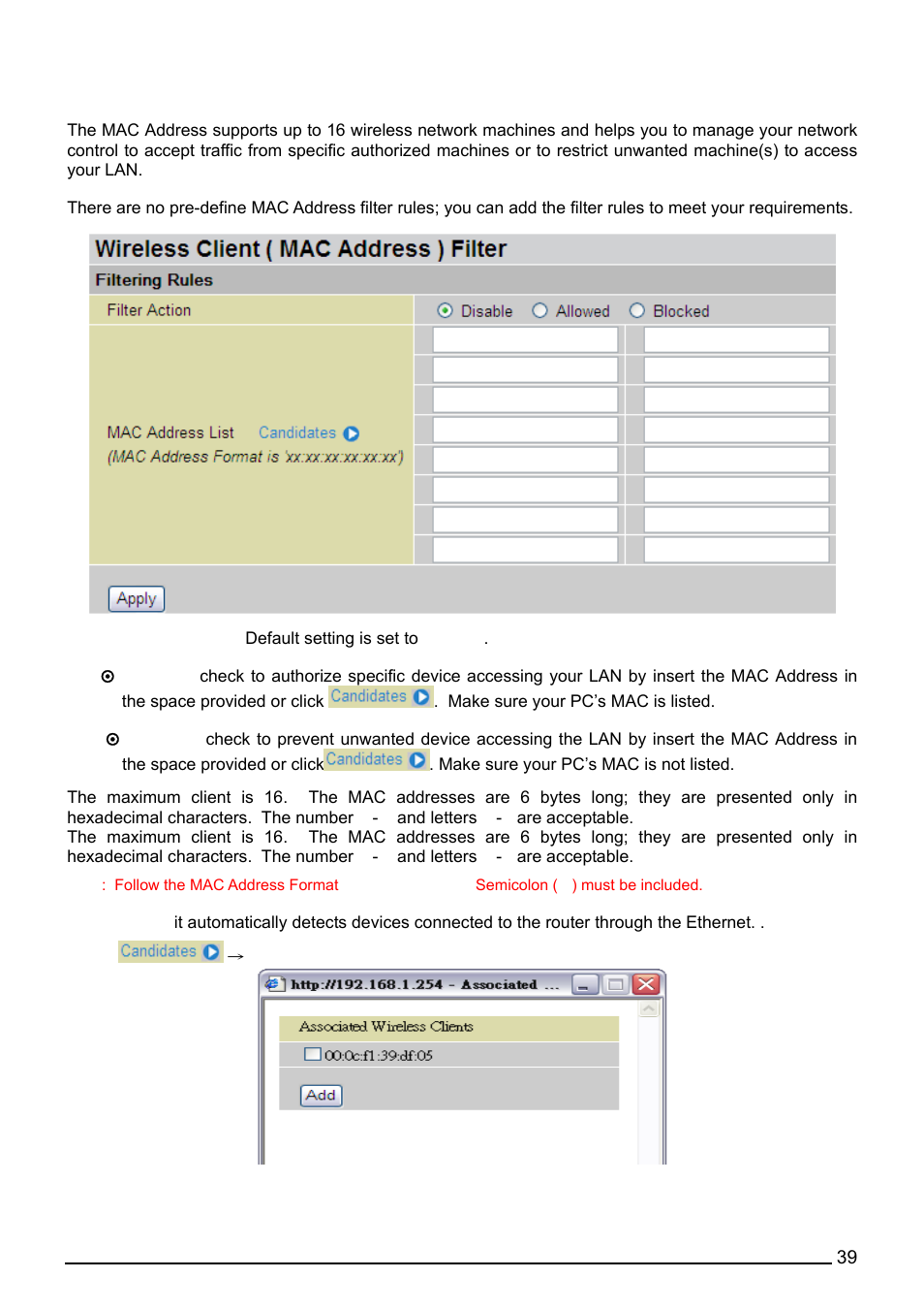 Wireless client (mac address) filter | Billion Electric Company BiPAC 7402G User Manual | Page 40 / 142