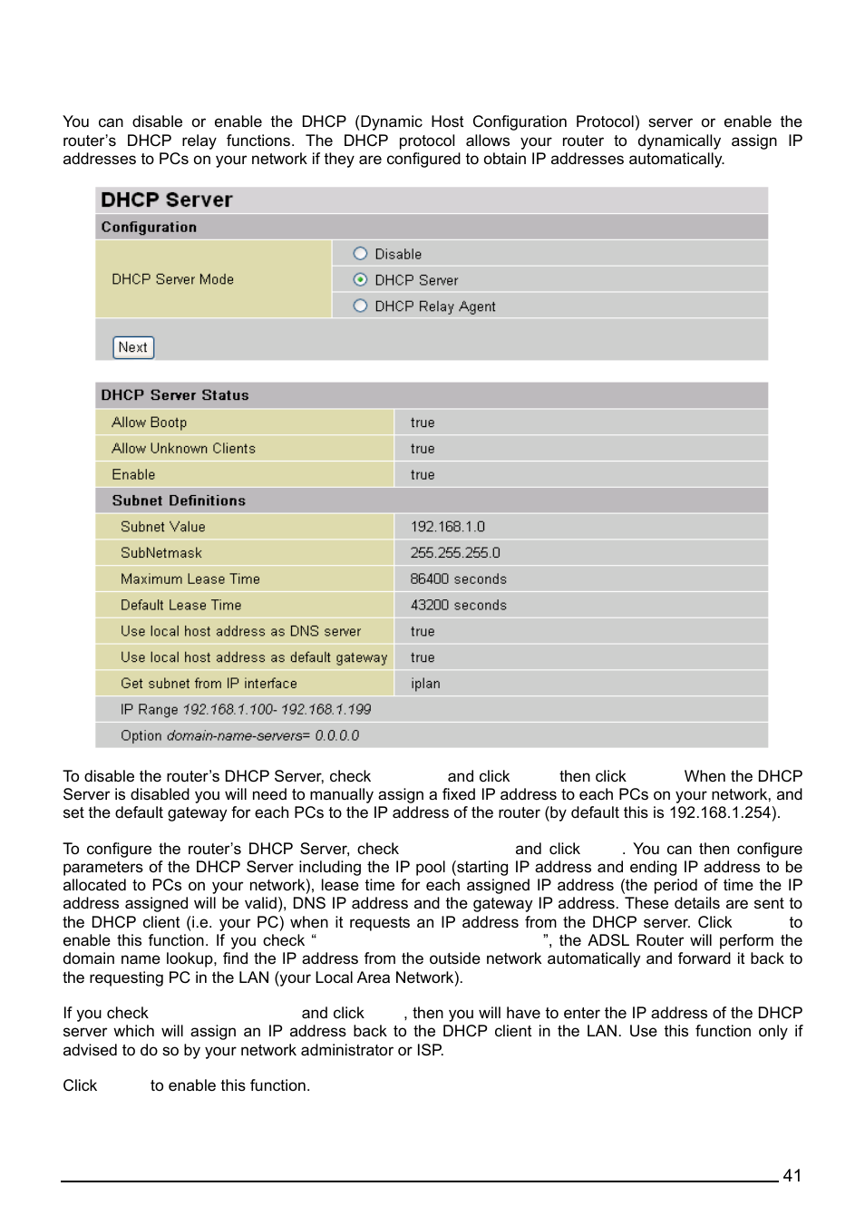 Dhcp server | Billion Electric Company BiPAC 7402G User Manual | Page 42 / 142