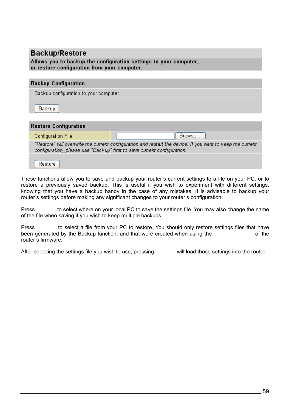 Backup / restore | Billion Electric Company BiPAC 7402G User Manual | Page 60 / 142