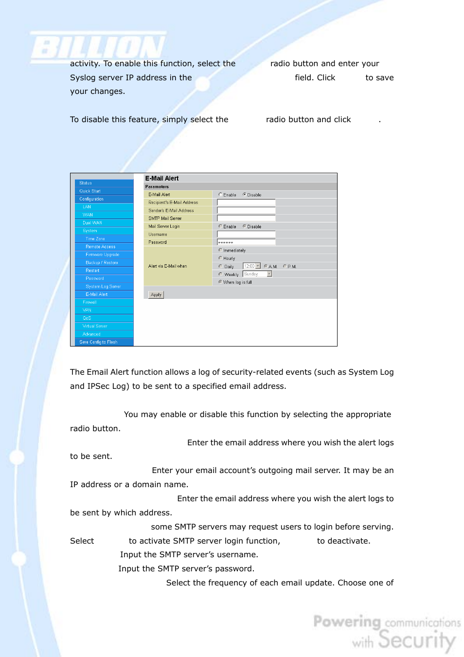 8 e-mail alert | Billion Electric Company BiGuard 30 User Manual | Page 103 / 209