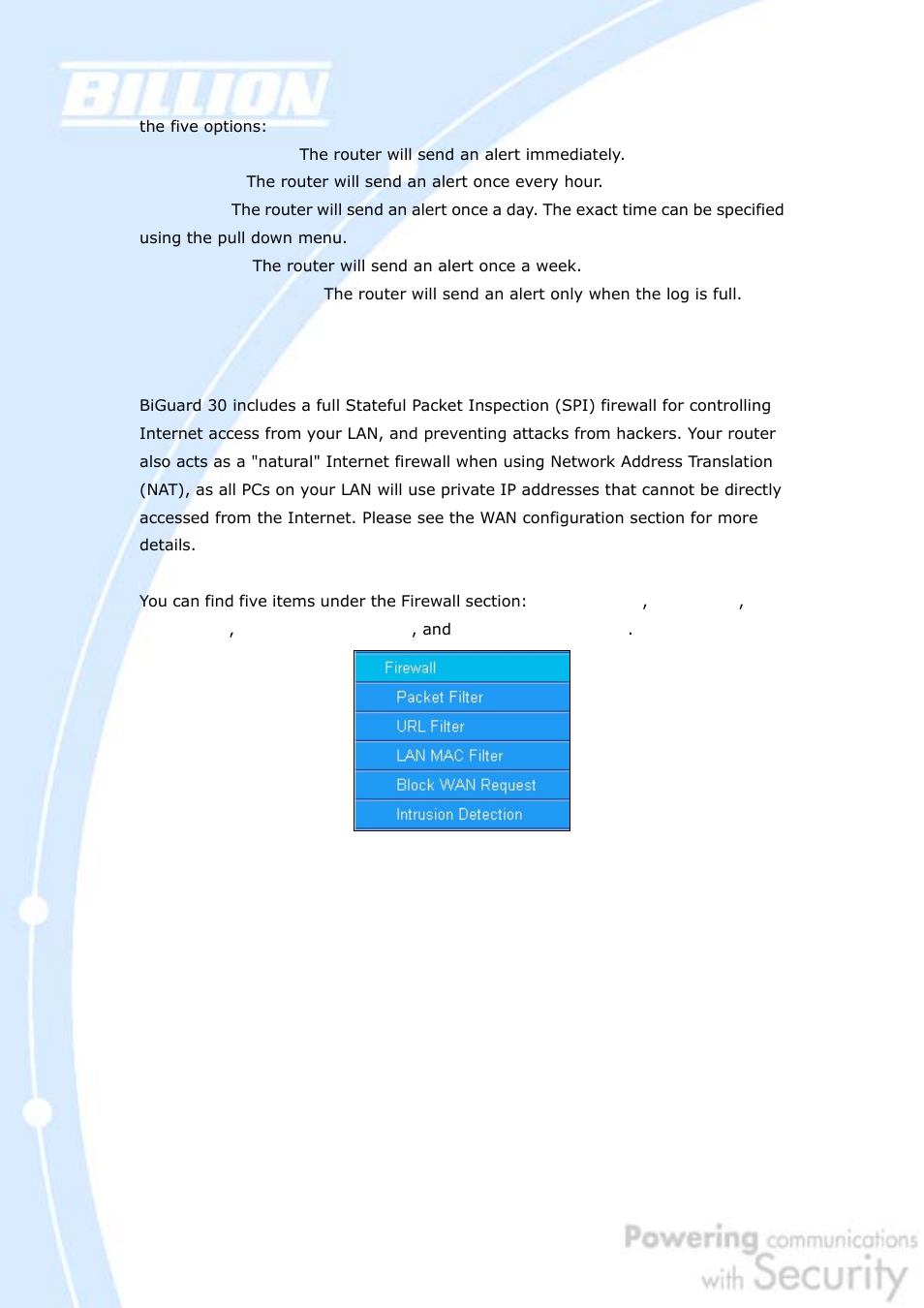5 firewall, 1 packet filter | Billion Electric Company BiGuard 30 User Manual | Page 104 / 209