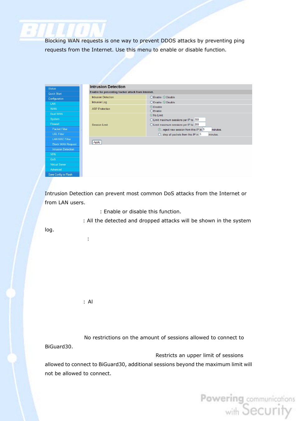 5 intrusion detection | Billion Electric Company BiGuard 30 User Manual | Page 111 / 209