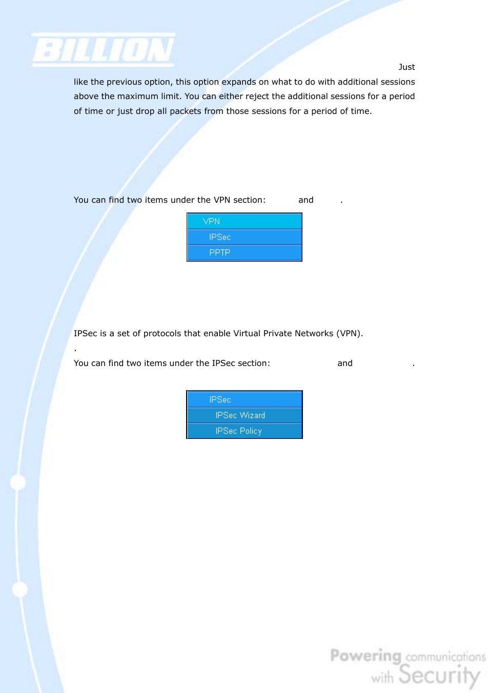 6 vpn, 1 ipsec, 1 ipsec wizard | Billion Electric Company BiGuard 30 User Manual | Page 112 / 209