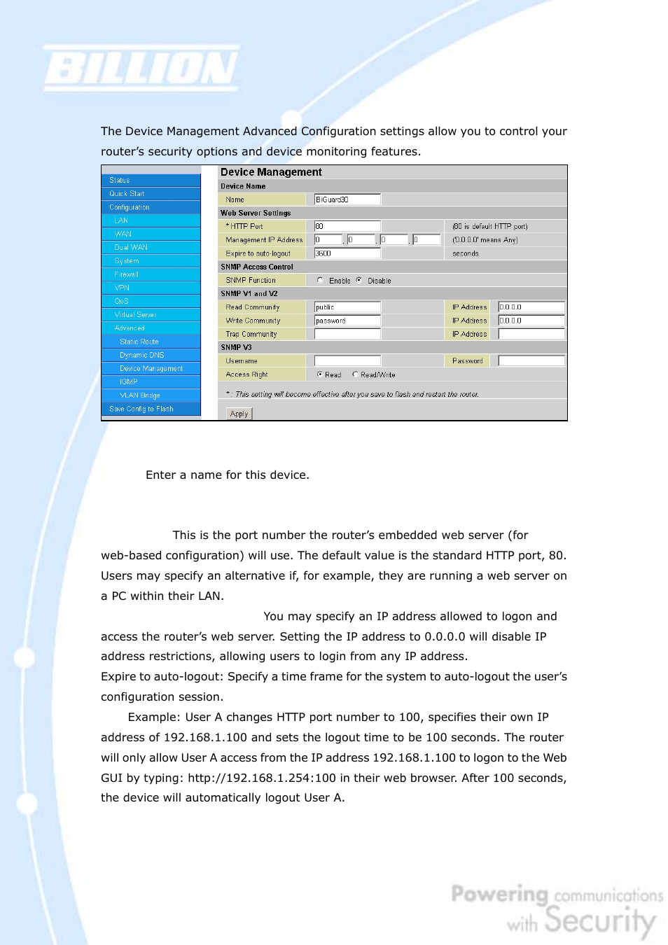 3 device management | Billion Electric Company BiGuard 30 User Manual | Page 135 / 209