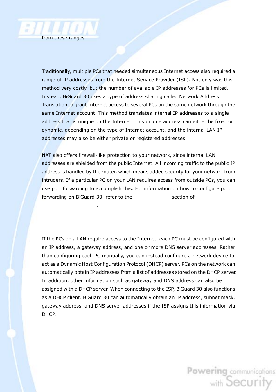 D.1.2 network address translation (nat), D.1.3 dynamic host configuration protocol (dhcp), D.2 router basics | D.2.1 what is a router | Billion Electric Company BiGuard 30 User Manual | Page 155 / 209