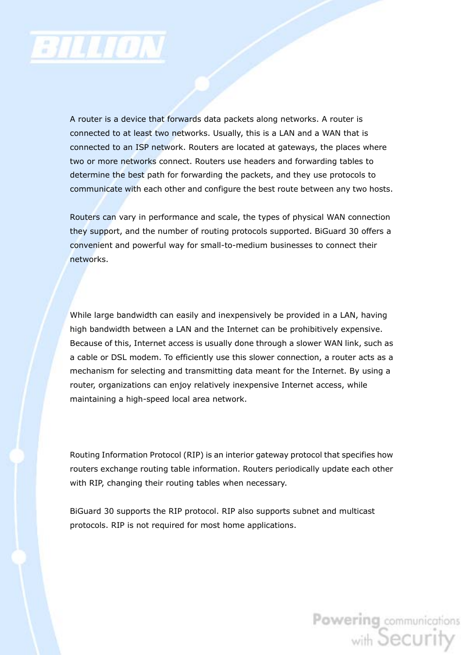 D.2.2 why use a router, D.2.3 routing information protocol (rip) | Billion Electric Company BiGuard 30 User Manual | Page 156 / 209