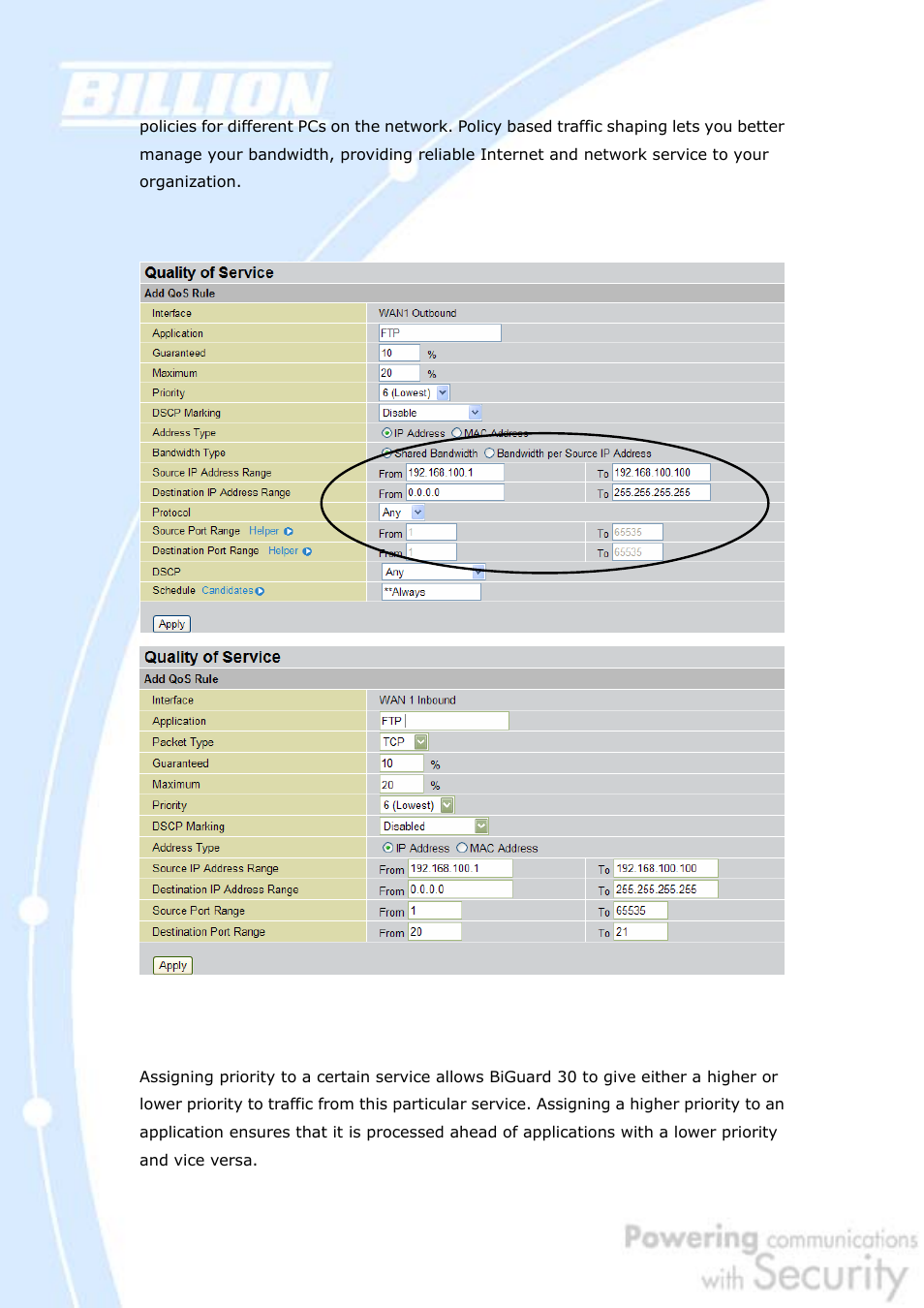 5 priority bandwidth utilization | Billion Electric Company BiGuard 30 User Manual | Page 19 / 209