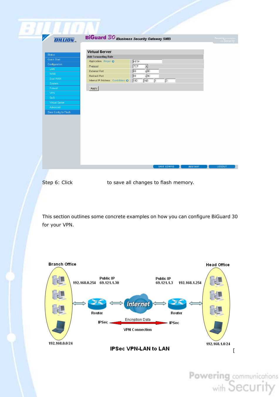 H.7 vpn configuration, H.7.1 lan to lan | Billion Electric Company BiGuard 30 User Manual | Page 190 / 209