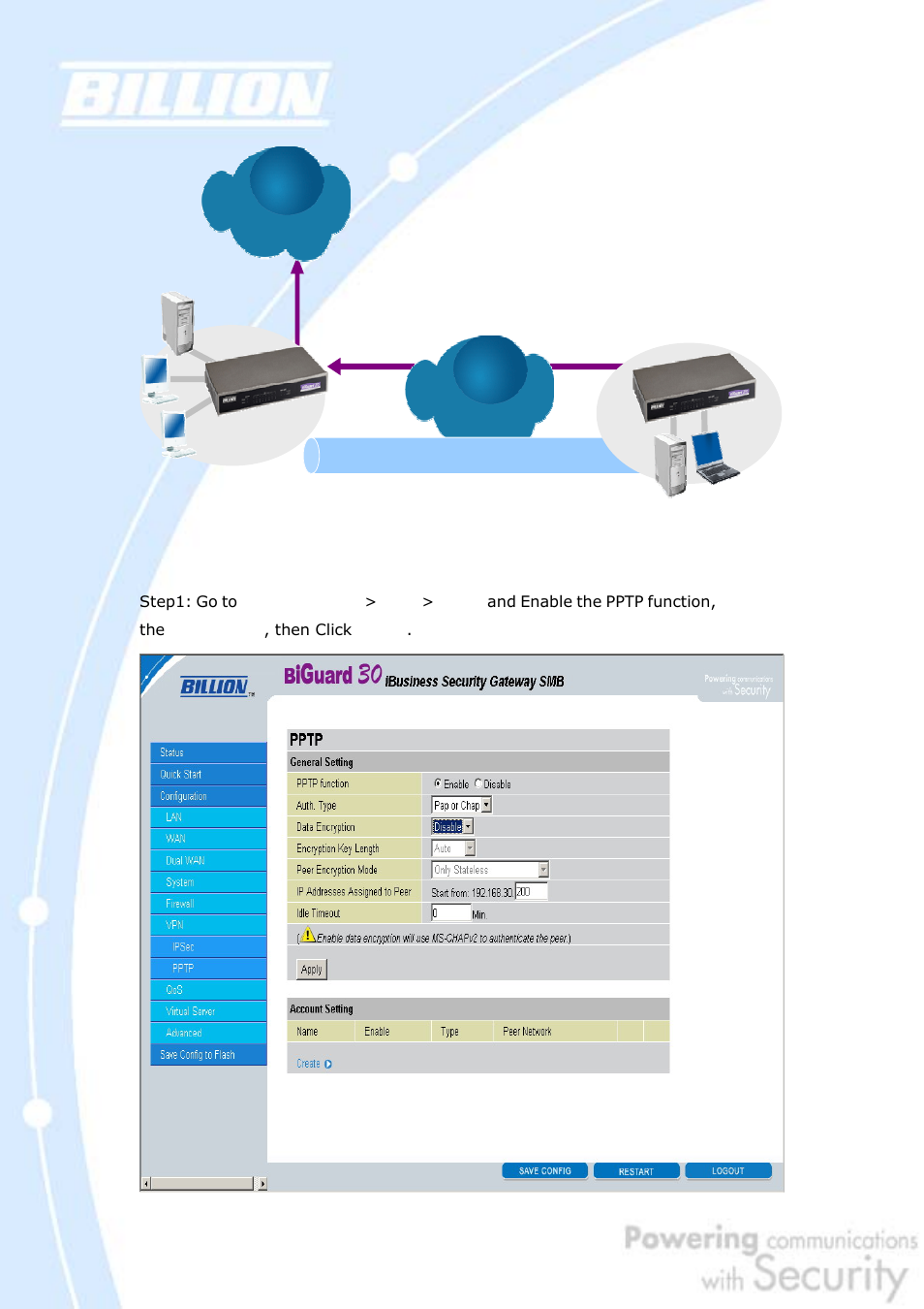 H.13 pptp remote access by biguard, Internet | Billion Electric Company BiGuard 30 User Manual | Page 207 / 209