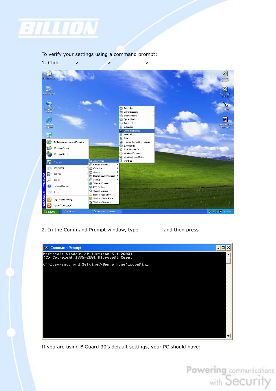 2 verifying settings | Billion Electric Company BiGuard 30 User Manual | Page 39 / 209